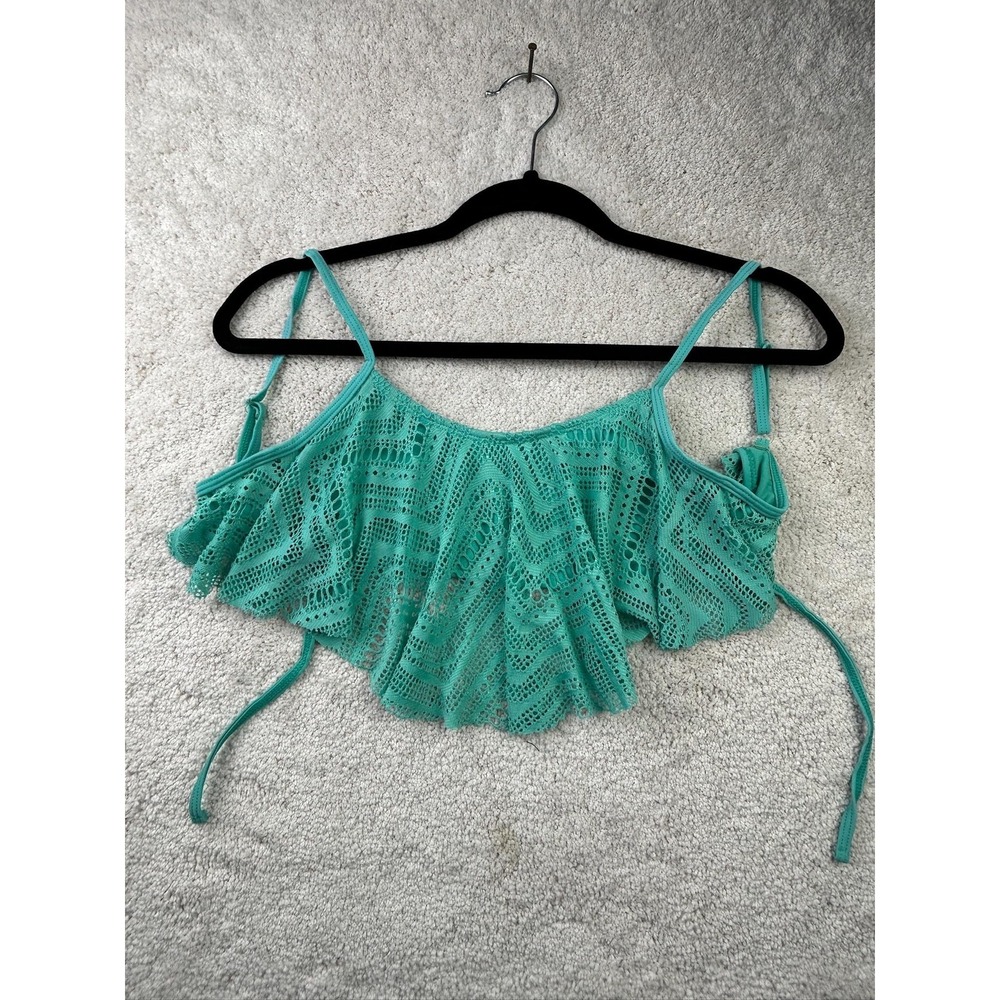 Op Crochet Bikini Top Womens Small Swim Cover Up Ruffle Sheer Beach Boho